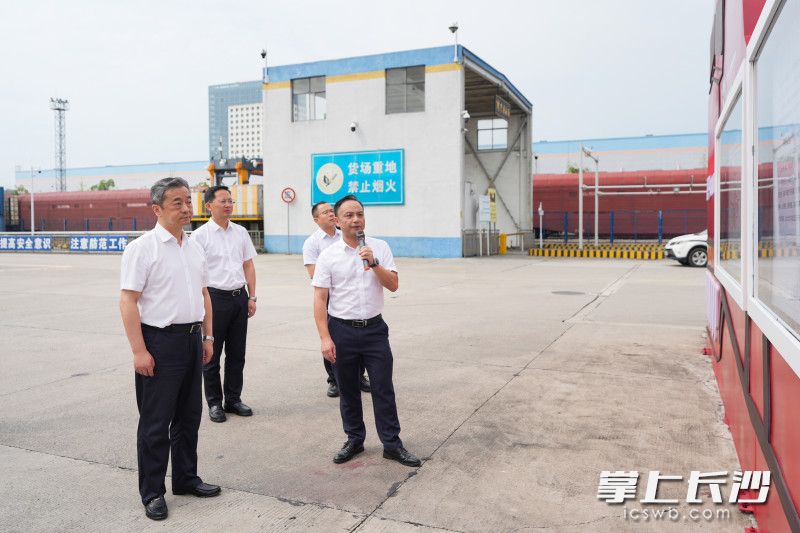 陈竞调研长沙国际铁路港（中欧班列）。 均为长沙晚报全媒体记者 郭雨滴 摄