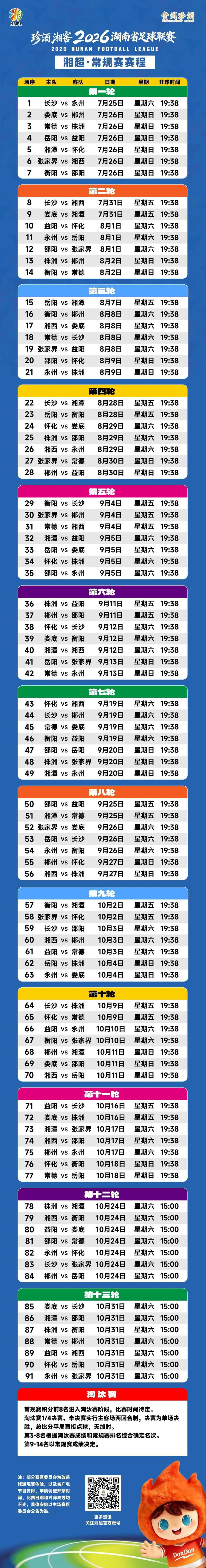 2026“湘超”联赛常规赛赛程。 官方供图