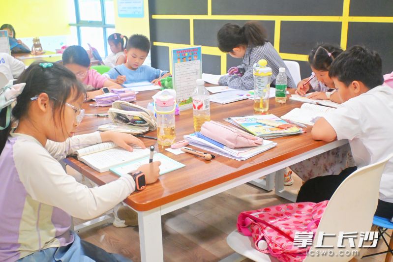 在麓谷集团工会爱心托管班的课堂，孩子们合理规划着假期作业。