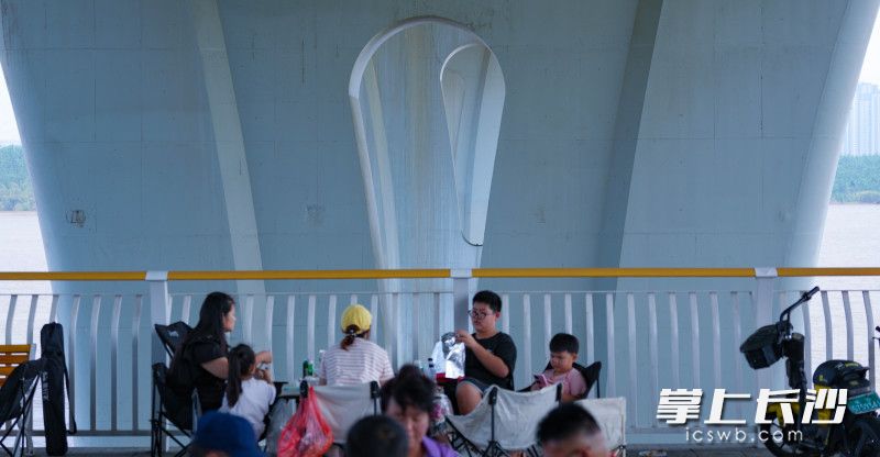 市民在大桥西岸桥底下游玩。
