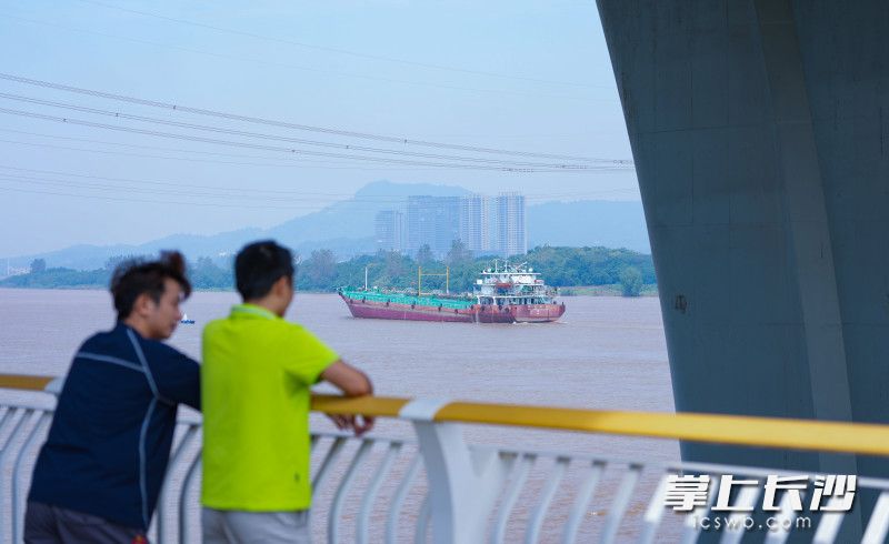 两位市民香炉洲大桥西岸看风景。