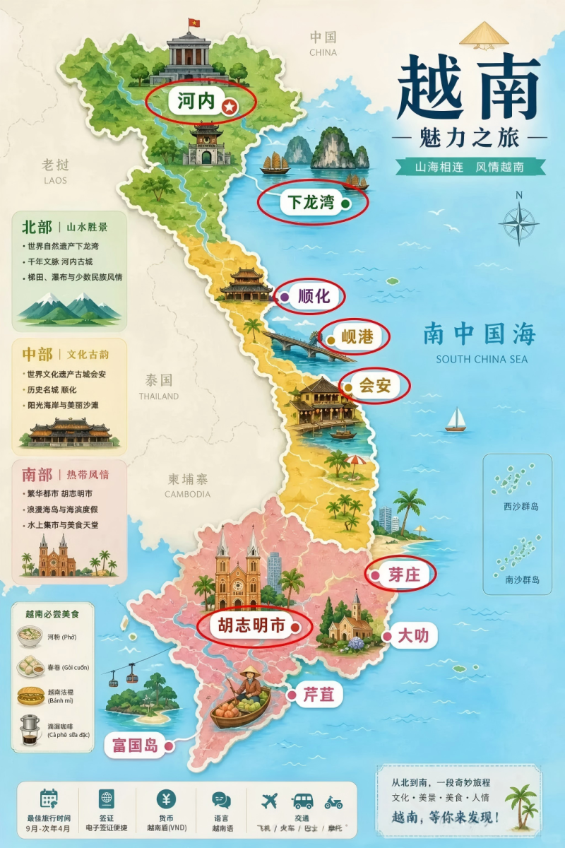 从越南北到南的一段奇妙旅程。