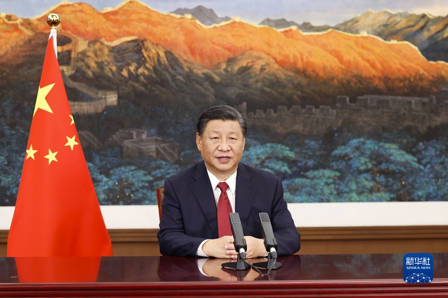 9月24日，国家主席习近平向2021中关村论坛视频致贺。 新华社记者 黄敬文 摄