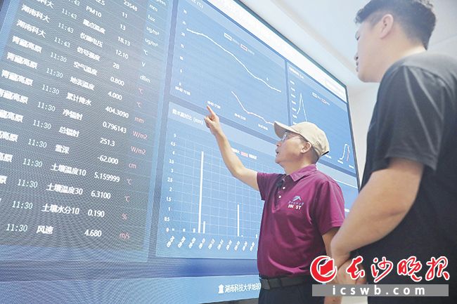 3日上午,在湖南科技大学地空院,王欣教授和团队成员正分析来自于青藏高原的多要素综合实时观测数据。长沙晚报全媒体记者 陈卓 摄